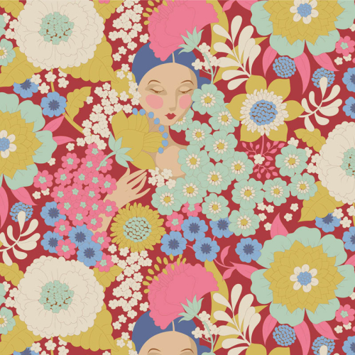 Tilda Patchwork Stoff Baumwolle - Wallflower - Burgundy